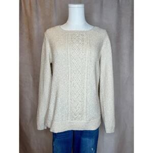 L.L. Bean Cable Knit Sweater Womens M Cream Textured Cozy Pullover